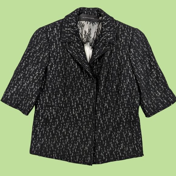 Elie Tahari Blazer 4 Women's Black Silk Chiffon Layered Cropped Lace Detailed - Picture 4 of 7